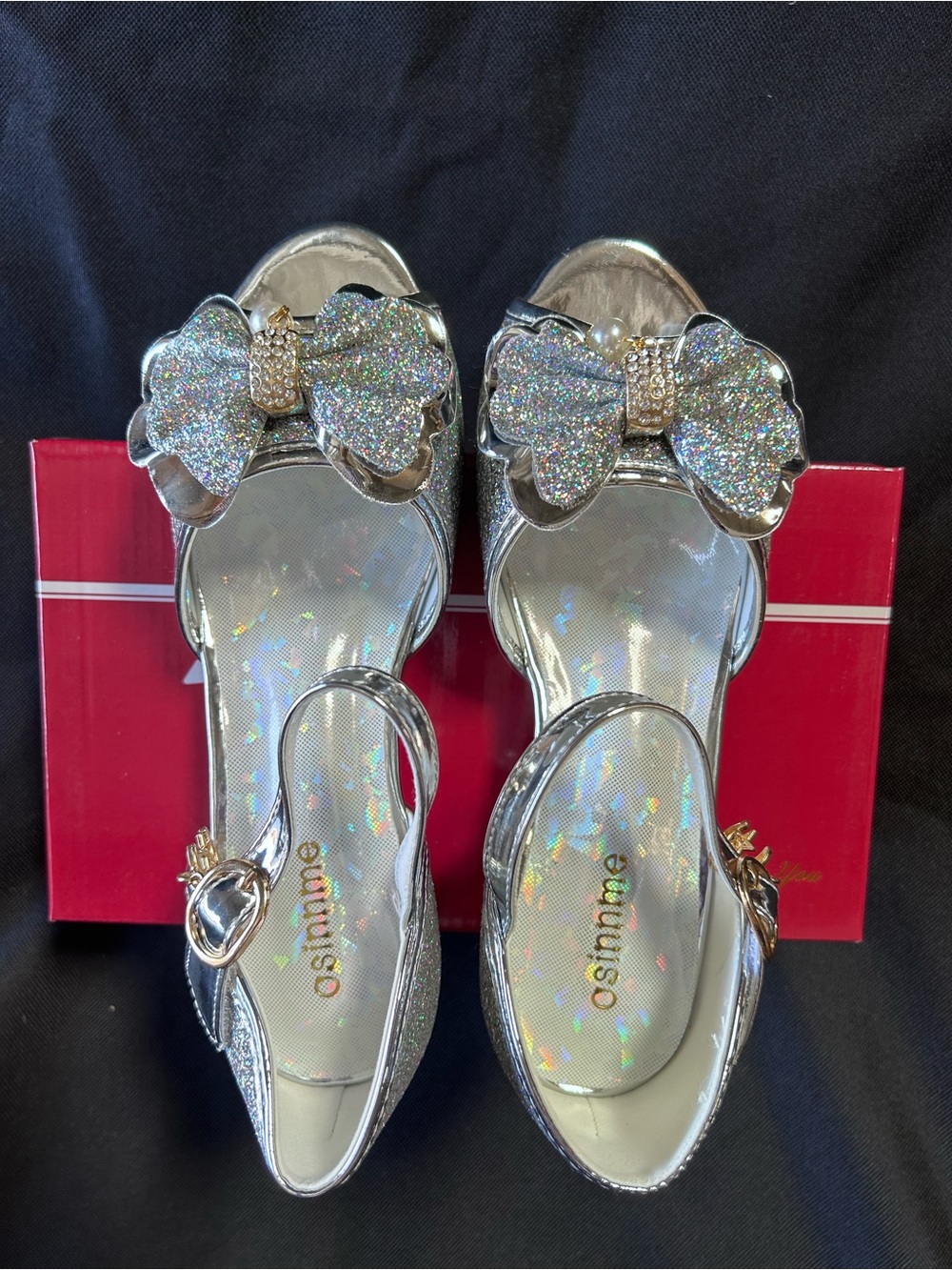 Silver Glitter Bow Kids Sandals